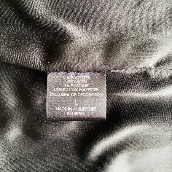 Josie Natori Black Ottoman Shine Coat Short Sleeve Kimono Cover-Up Sz L - Picture 9 of 11